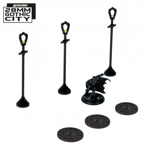 4ground:  3 x  Sewer Cover & 3 x Lampposts