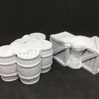 Crates and Barrels For Dock Set - 28-32mm Tabletop Terrain