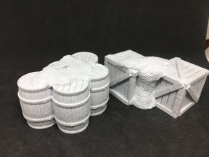 Crates and Barrels For Dock Set - 28-32mm Tabletop Terrain