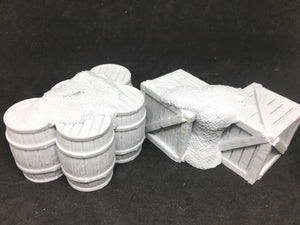 Crates and Barrels For Dock Set - 28-32mm Tabletop Terrain