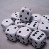 Chessex Dice Sets: White/Black Opaque 16mm d6 (12)