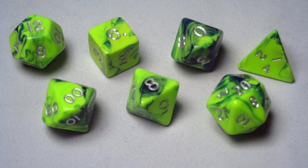 RPG Dice Sets(16mm): Green-Blue/Silver Toxic Polyhedral 7-Die Set